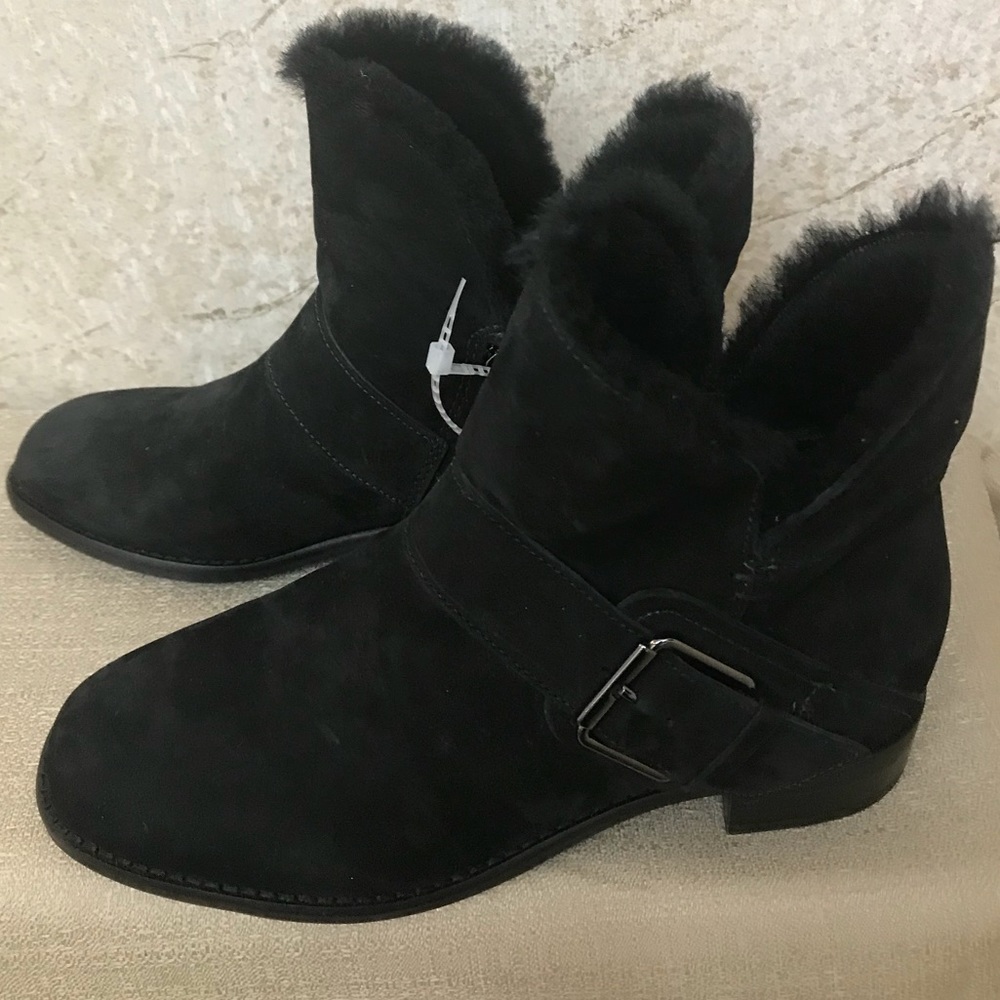 Nurture black suede booties with fur